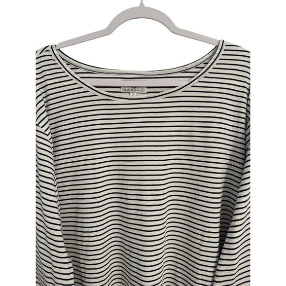 OSO Casuals NWOT Coastal Nautical Stripe Boho Embroidered Floral Bell Sleeve 3X - Picture 4 of 7